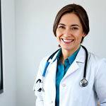 **

"A fully clothed woman, professional doctor, in a modest white coat, stethoscope around her neck, smiling gently in a bright, clean hospital office, appropriate attire, safe for work, perfect anatomy, natural proportions, professional medical photography, high quality."

**