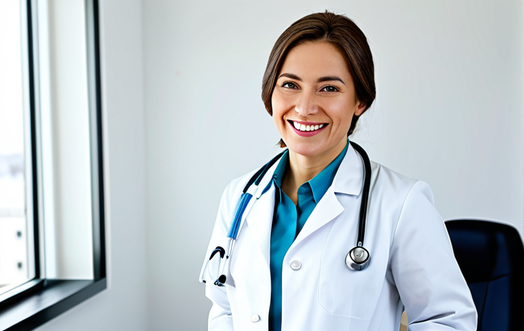 **

"A fully clothed woman, professional doctor, in a modest white coat, stethoscope around her neck, smiling gently in a bright, clean hospital office, appropriate attire, safe for work, perfect anatomy, natural proportions, professional medical photography, high quality."

**