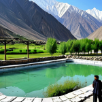 Natural Hot Spring Retreat**

"A scenic view of a natural hot spring nestled in the mountains of Northern Pakistan (Astor, Chitral, or Gilgit Baltistan region), with snow-capped peaks in the background, lush greenery surrounding the spring, and people enjoying the therapeutic waters, fully clothed in modest swimwear, appropriate attire, safe for work, perfect anatomy, natural proportions, high-resolution photography, family-friendly, appropriate content."

**