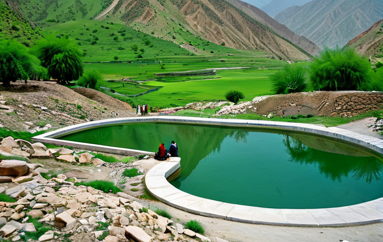 **

"A scenic view of hot springs surrounded by lush green mountains, Pakistan landscape, safe for work, appropriate content, fully clothed people enjoying the view, family-friendly, professional photography, perfect anatomy, natural pose, correct proportions."

**